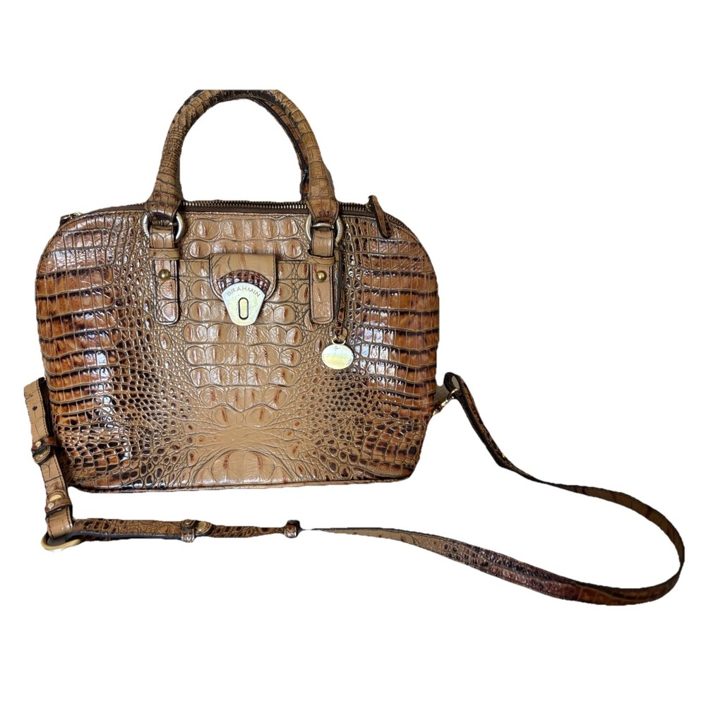 BRAHMIN Purse Brown Croc Embossed Leather Bag Tote Handbag‎ Designer Crossbody - Picture 10 of 16